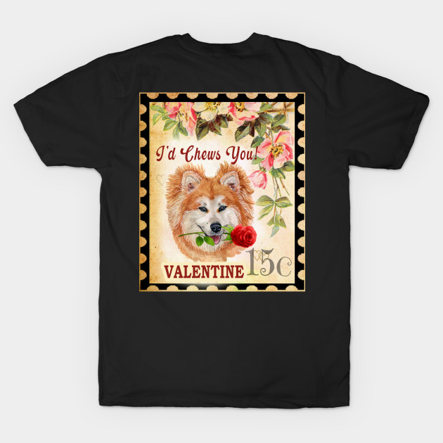 Akita long hair Vintage Valentine Funny Dog With Rose by Sniffist Gang